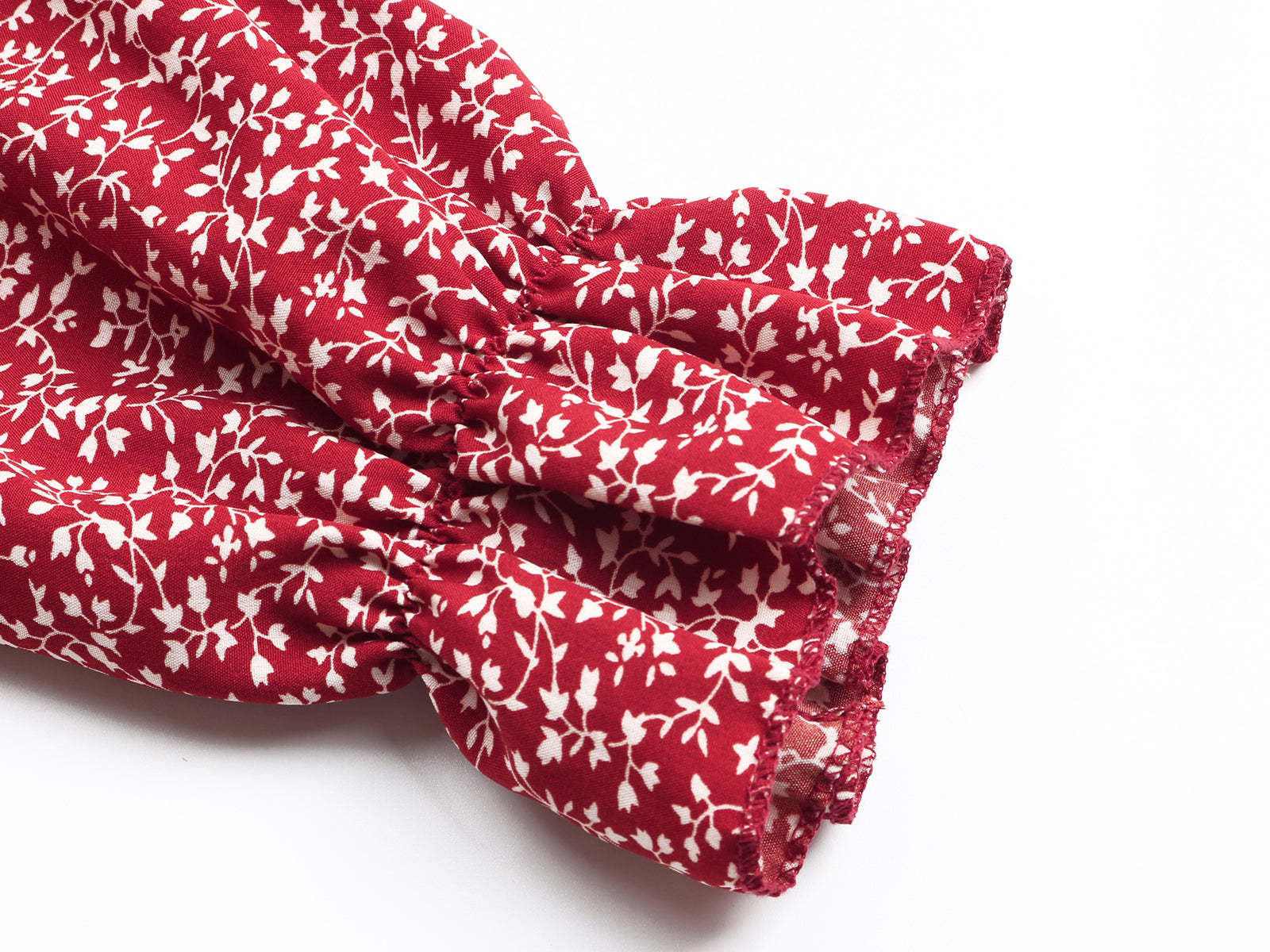 Allover Plants Ruffle Neck A-Line Midi Dress