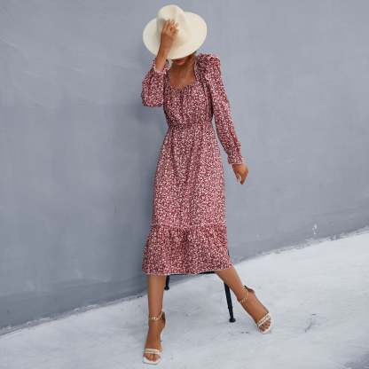 Ruffle Shoulder Smocked Midi Dress