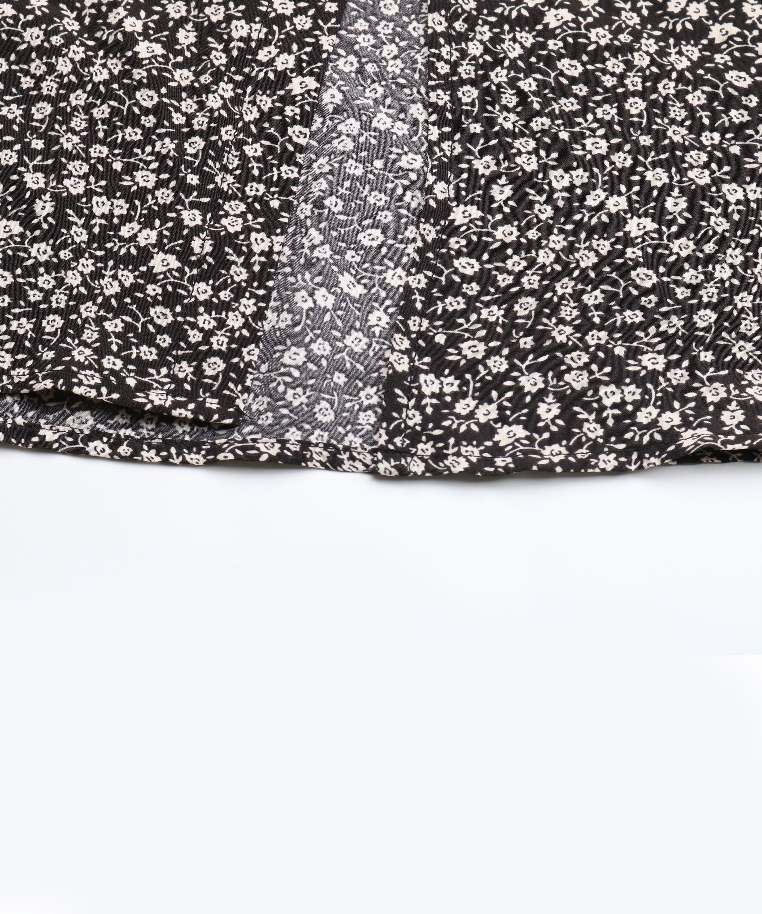 Black Floral Side-Slit V-Neck A-Line Midi Dress