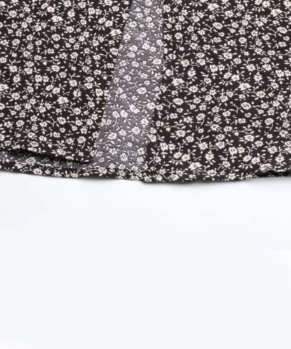 Black Floral Side-Slit V-Neck A-Line Midi Dress