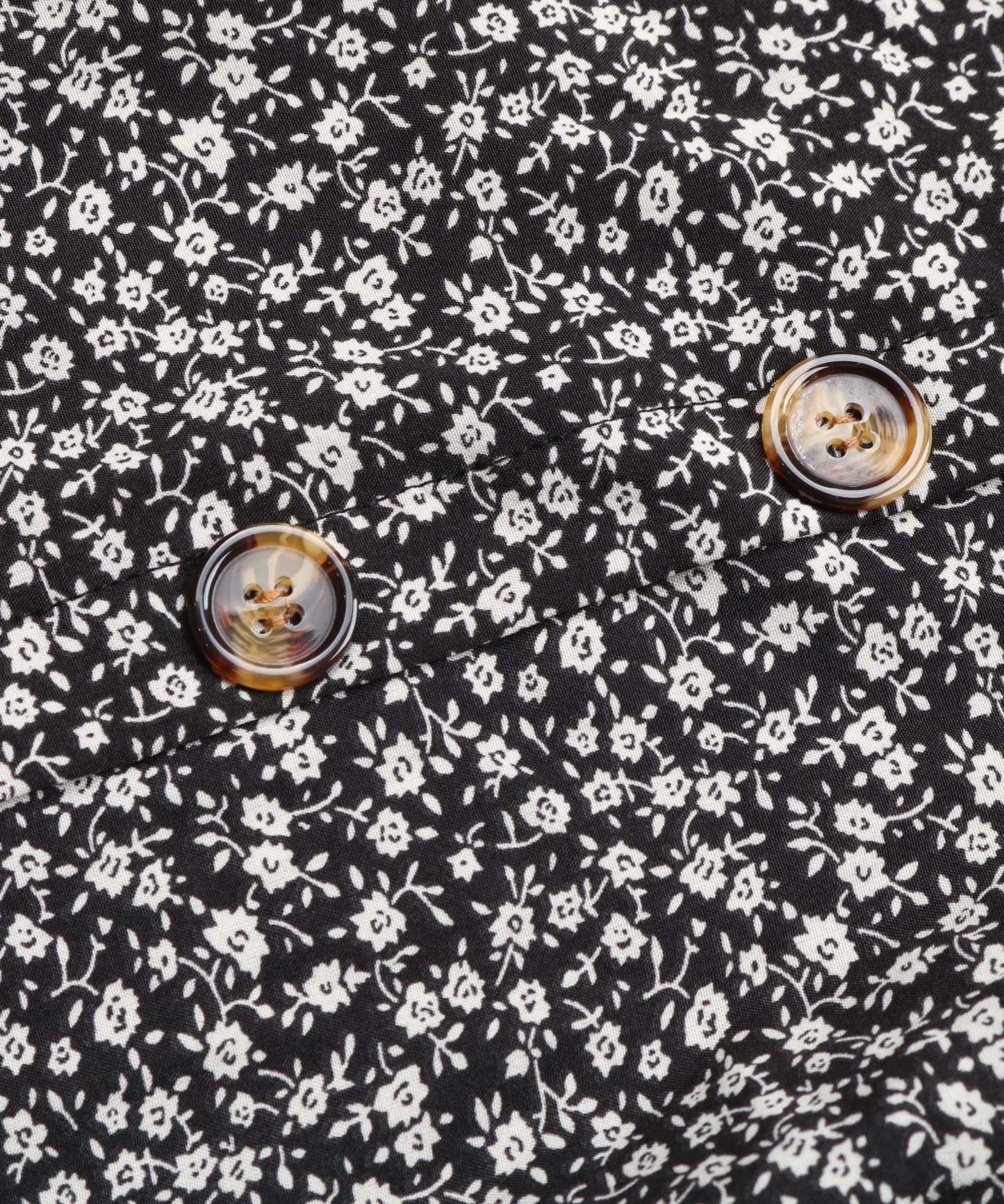 Black Floral Side-Slit V-Neck A-Line Midi Dress