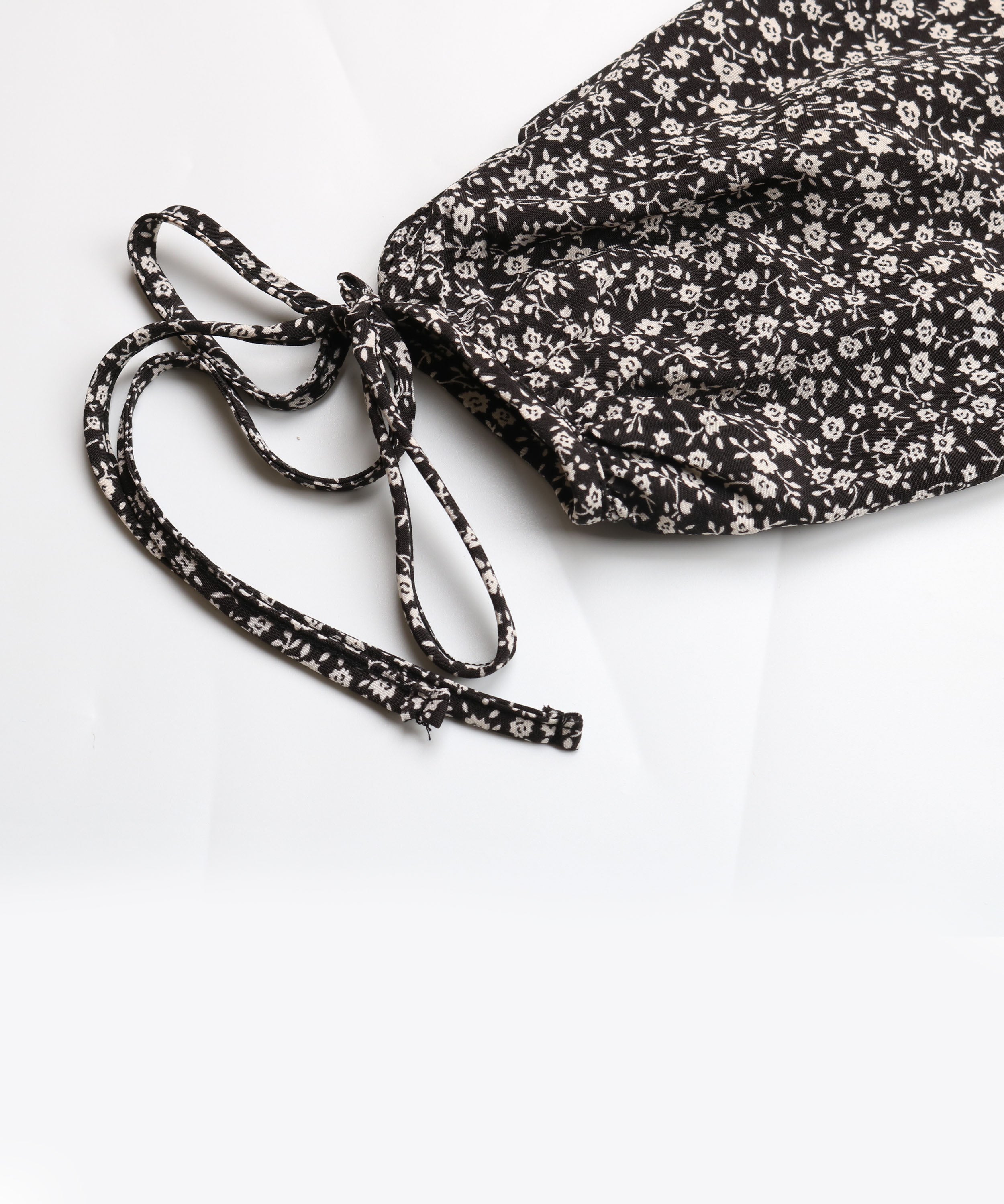 Black Floral Side-Slit V-Neck A-Line Midi Dress