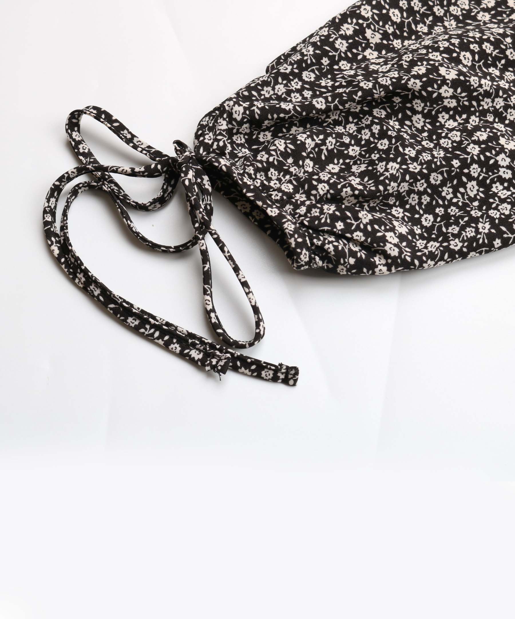 Black Floral Side-Slit V-Neck A-Line Midi Dress