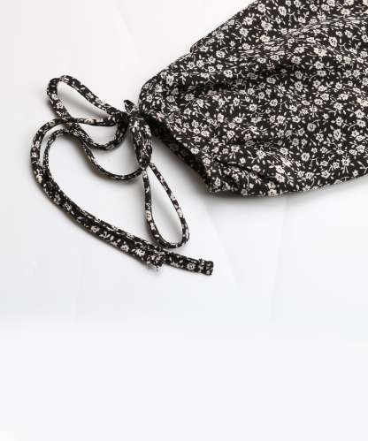 Black Floral Side-Slit V-Neck A-Line Midi Dress