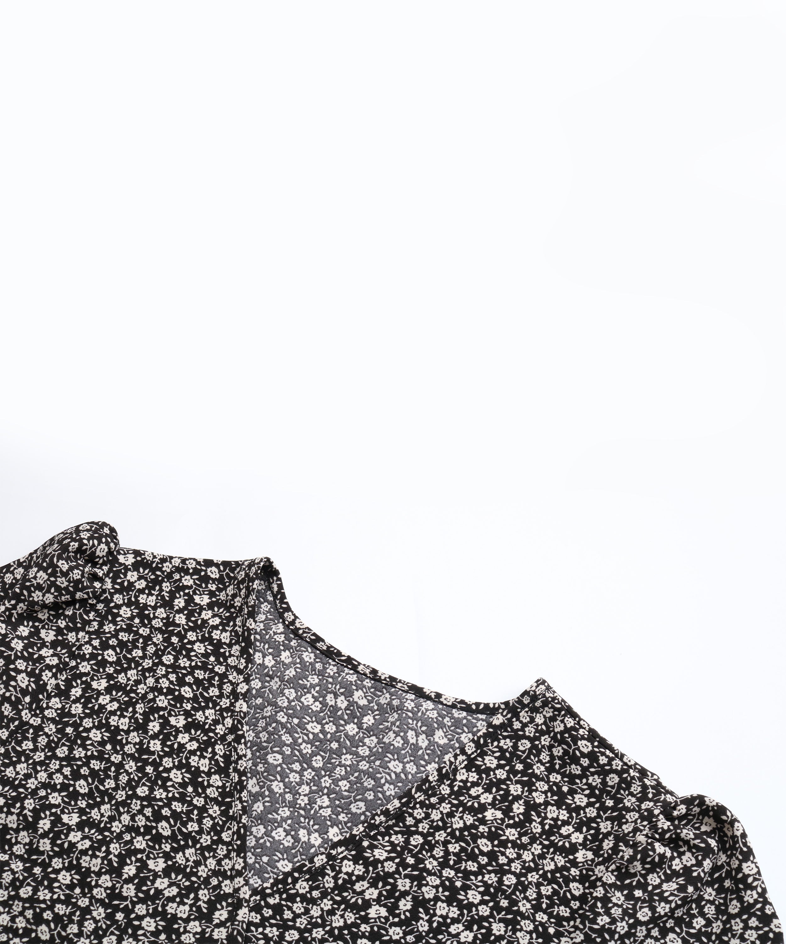 Black Floral Side-Slit V-Neck A-Line Midi Dress