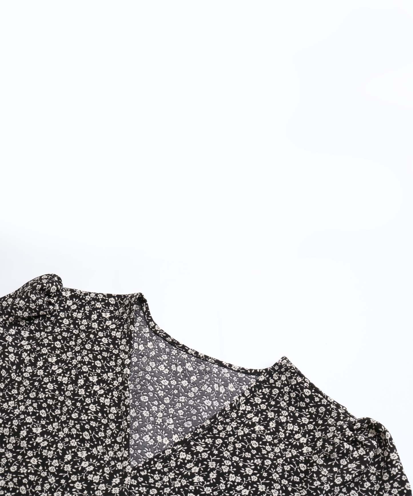 Black Floral Side-Slit V-Neck A-Line Midi Dress