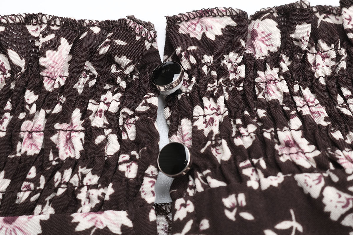 Ditsy Floral Shirred Flounce Sleeve Ruffle Hem Midi Dress