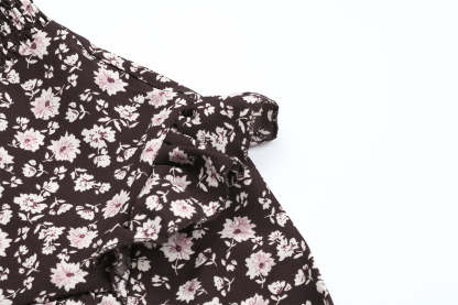 Ditsy Floral Shirred Flounce Sleeve Ruffle Hem Midi Dress