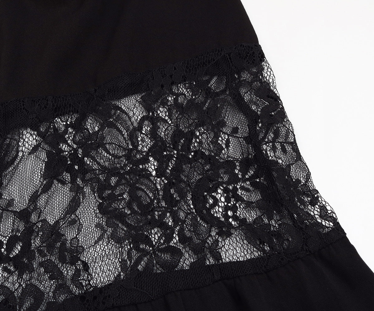 Button Front Contrast Lace Ruffle Hem Cami Midi Dress