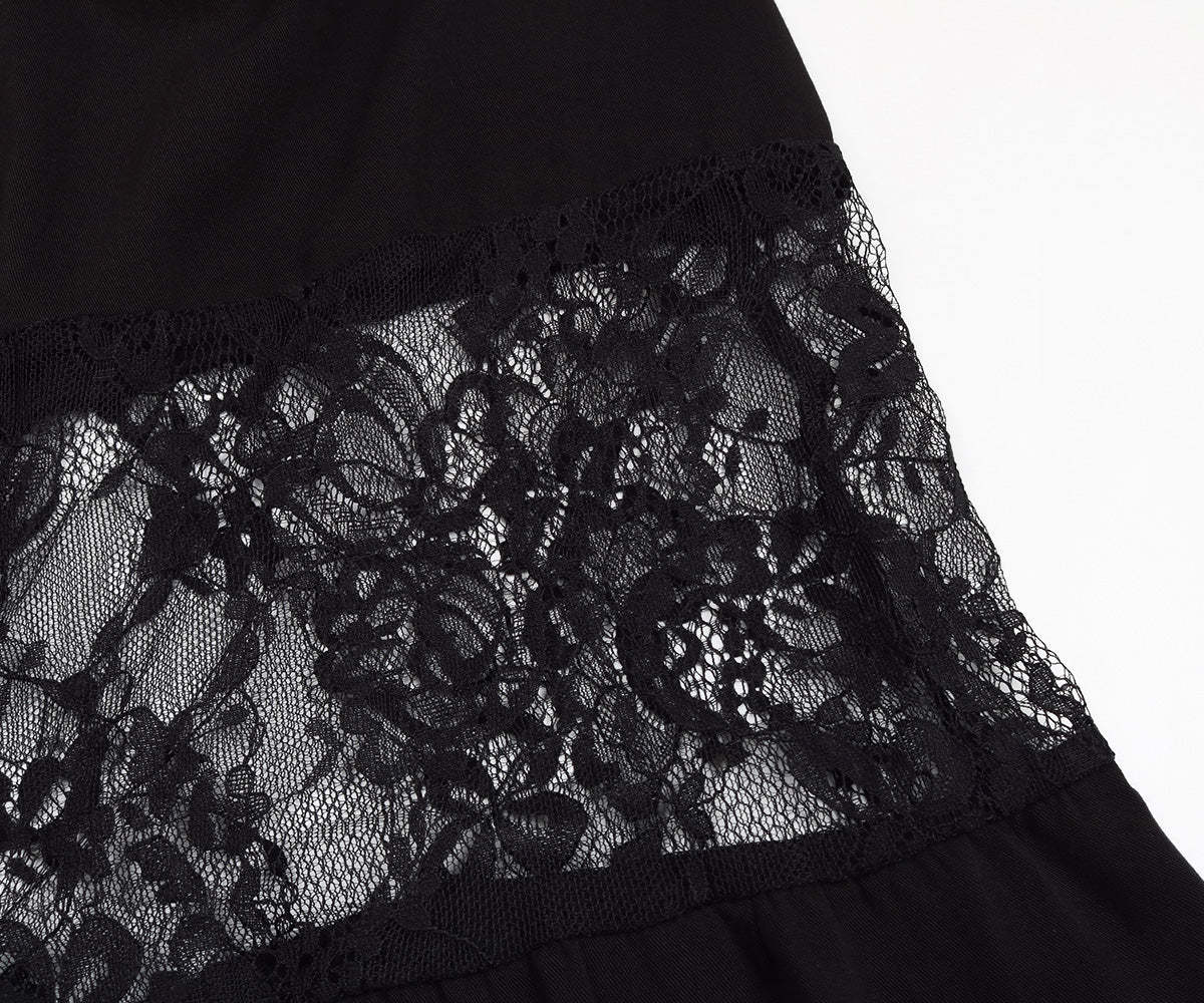 Button Front Contrast Lace Ruffle Hem Cami Midi Dress