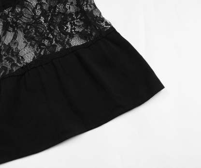 Button Front Contrast Lace Ruffle Hem Cami Midi Dress