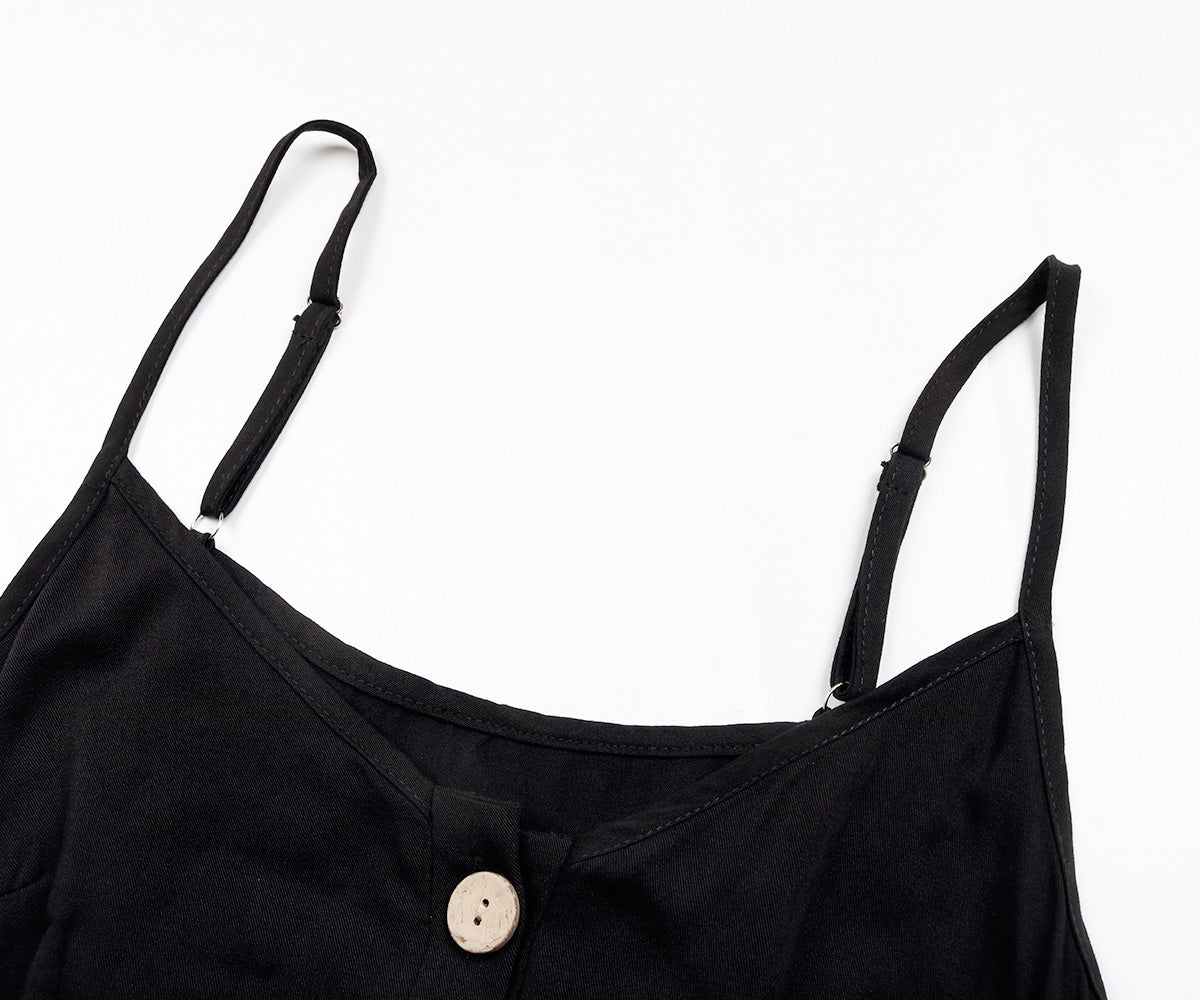 Button Front Contrast Lace Ruffle Hem Cami Midi Dress