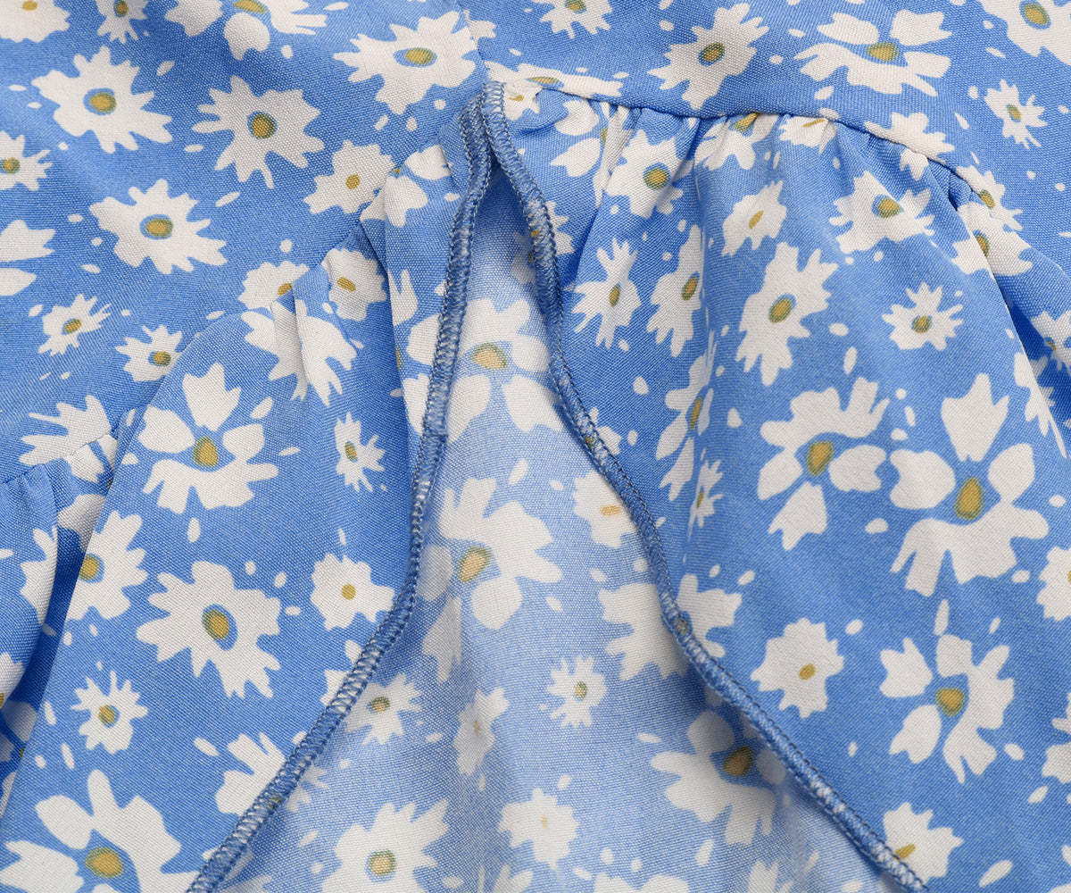 Ditsy Floral Print Butterfly Sleeve Knot Front Ruffle Hem Midi Dress