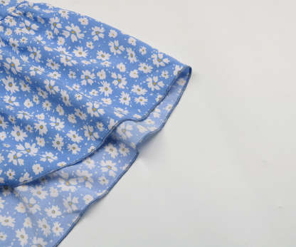 Ditsy Floral Print Butterfly Sleeve Knot Front Ruffle Hem Midi Dress