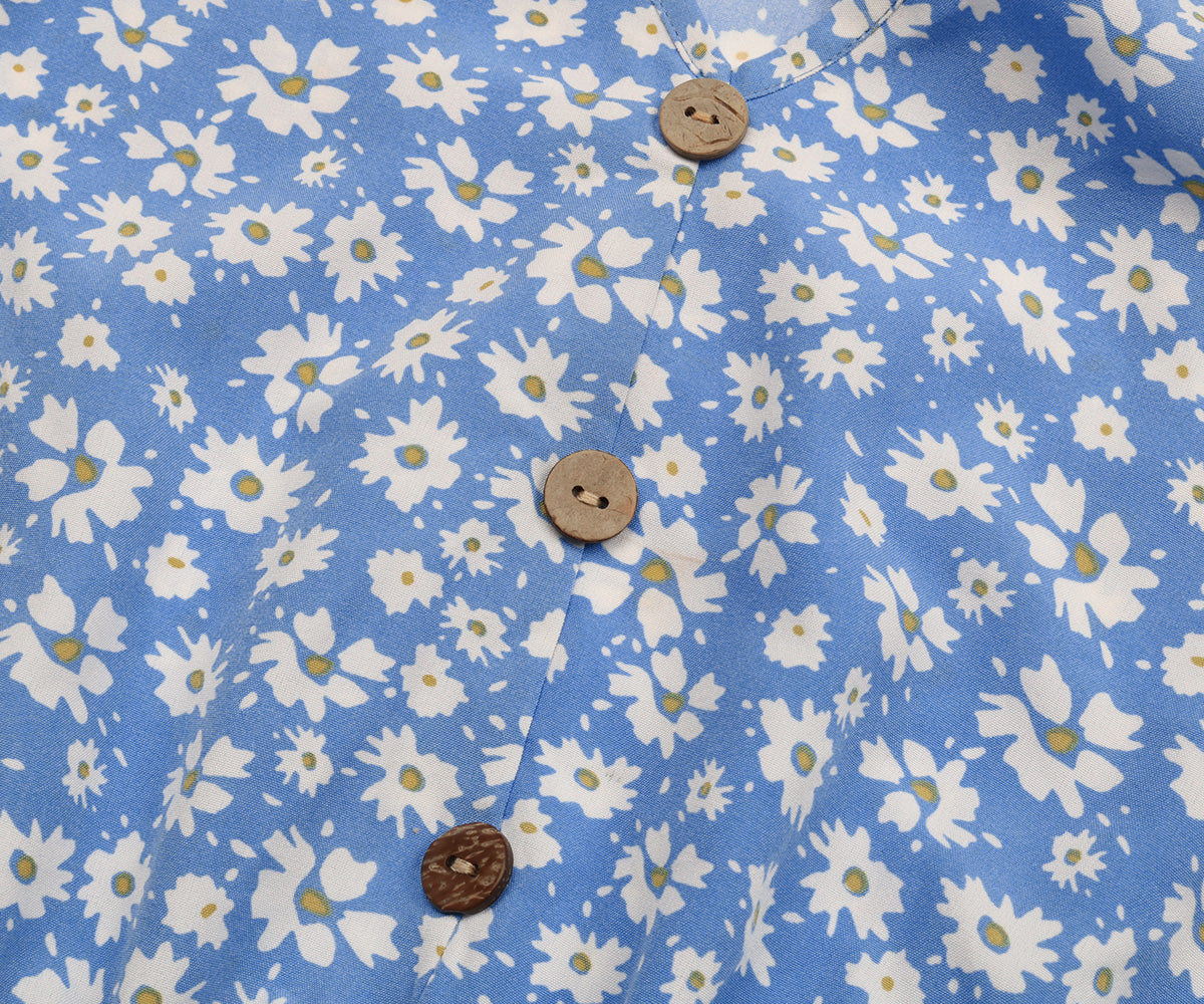 Ditsy Floral Print Butterfly Sleeve Knot Front Ruffle Hem Midi Dress