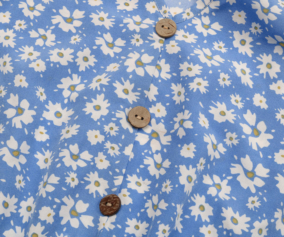 Ditsy Floral Print Butterfly Sleeve Knot Front Ruffle Hem Midi Dress