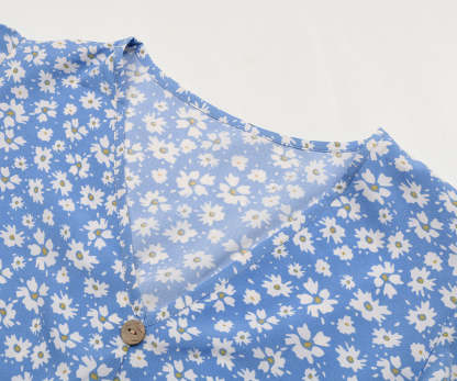 Ditsy Floral Print Butterfly Sleeve Knot Front Ruffle Hem Midi Dress