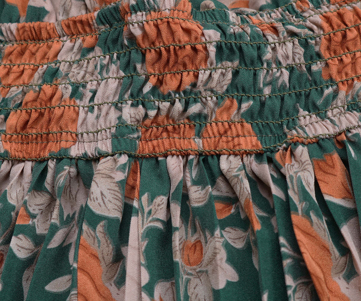 Allover Floral Print Shirred Halter Mini Dress