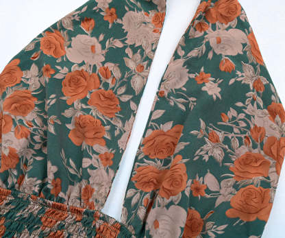 Allover Floral Print Shirred Halter Mini Dress