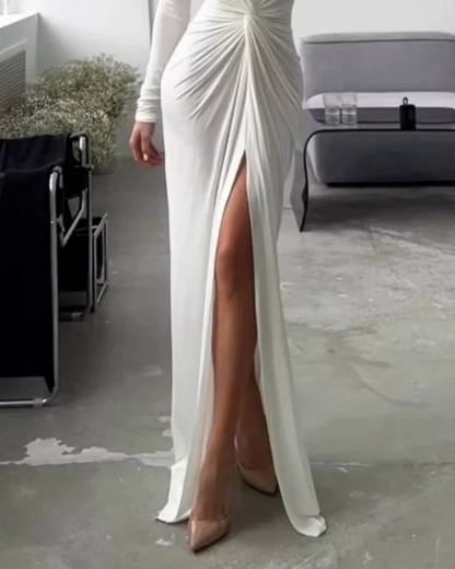 Fashion Sexy Solid Color V-Neck Slit Dress