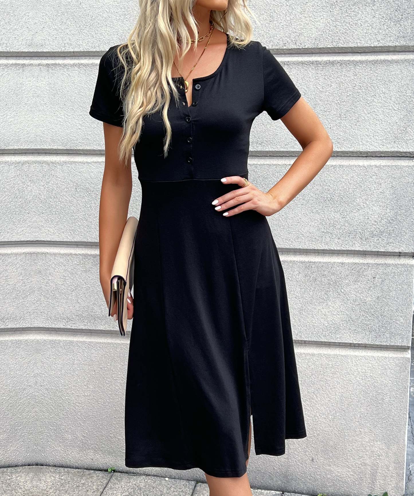 Twist Waist Wrap Hem Midi Dress