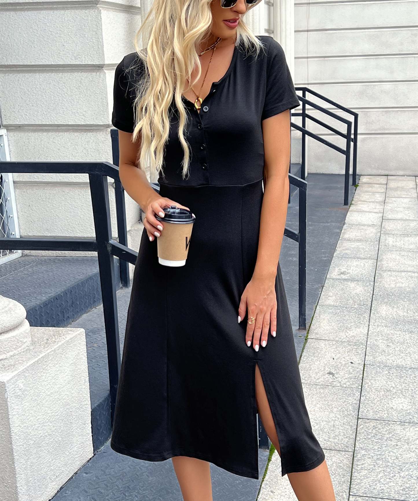 Twist Waist Wrap Hem Midi Dress