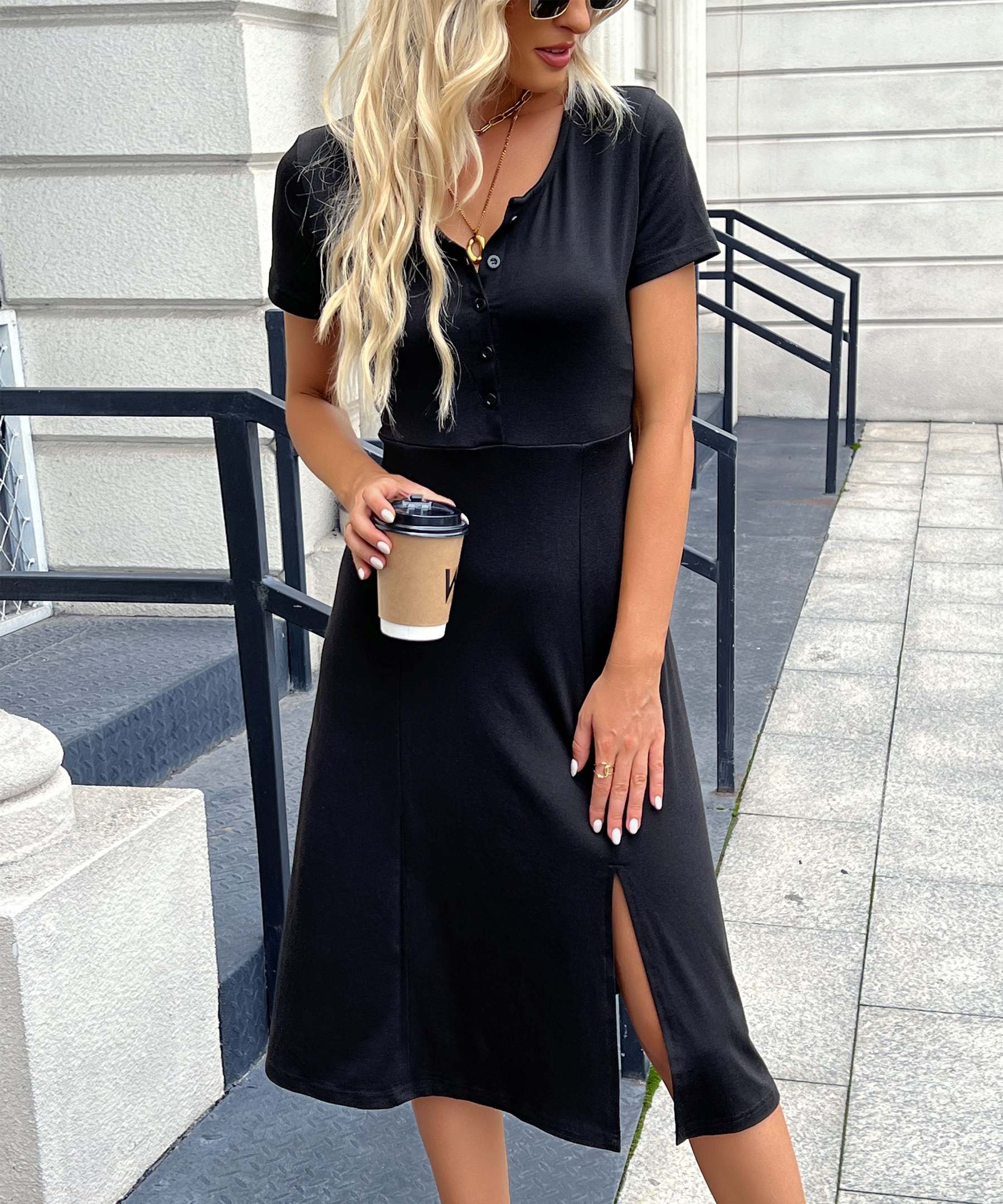 Twist Waist Wrap Hem Midi Dress
