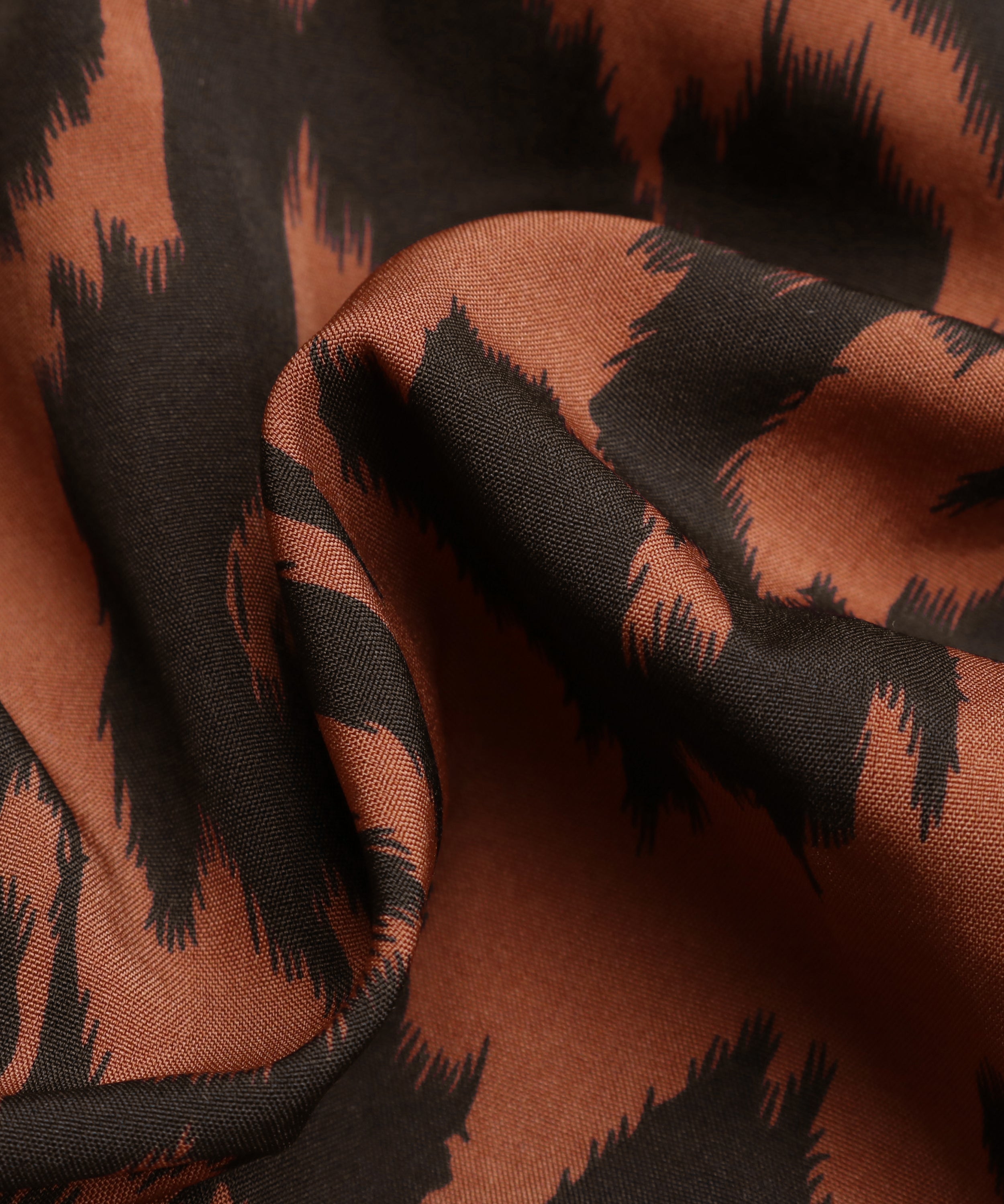 Brown AndBlack Abstract Belted Button-Front Midi Dress