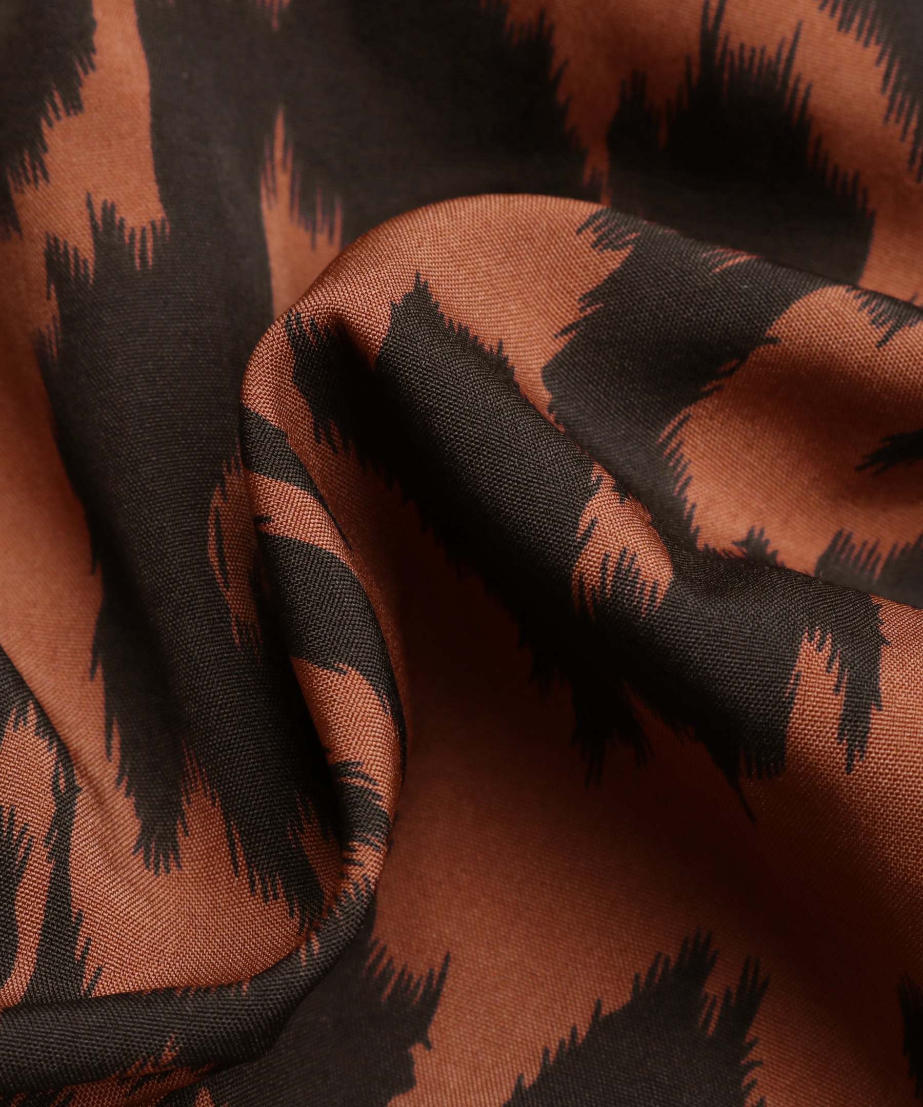 Brown AndBlack Abstract Belted Button-Front Midi Dress