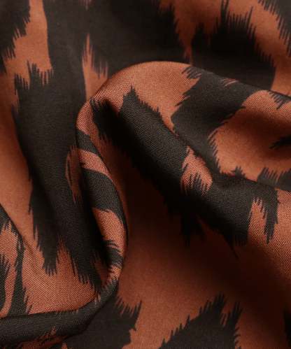 Brown AndBlack Abstract Belted Button-Front Midi Dress