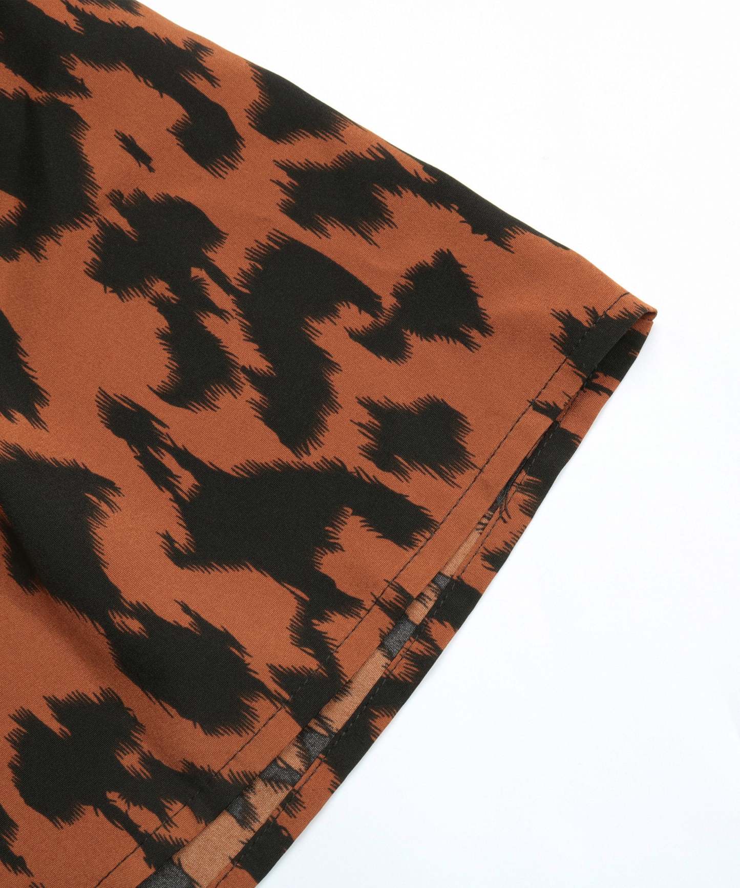 Brown AndBlack Abstract Belted Button-Front Midi Dress