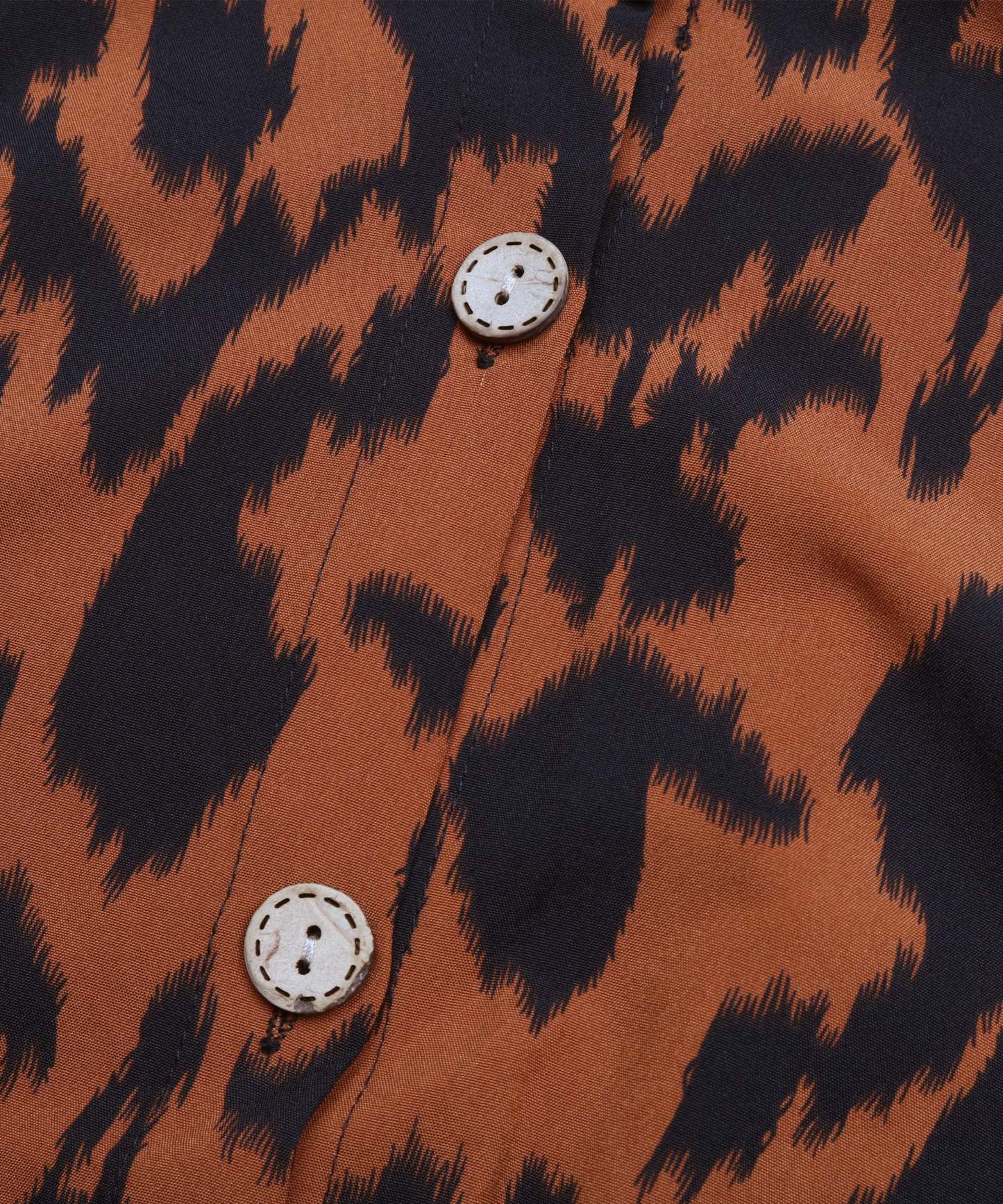 Brown AndBlack Abstract Belted Button-Front Midi Dress