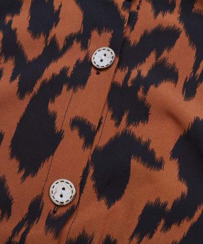 Brown AndBlack Abstract Belted Button-Front Midi Dress