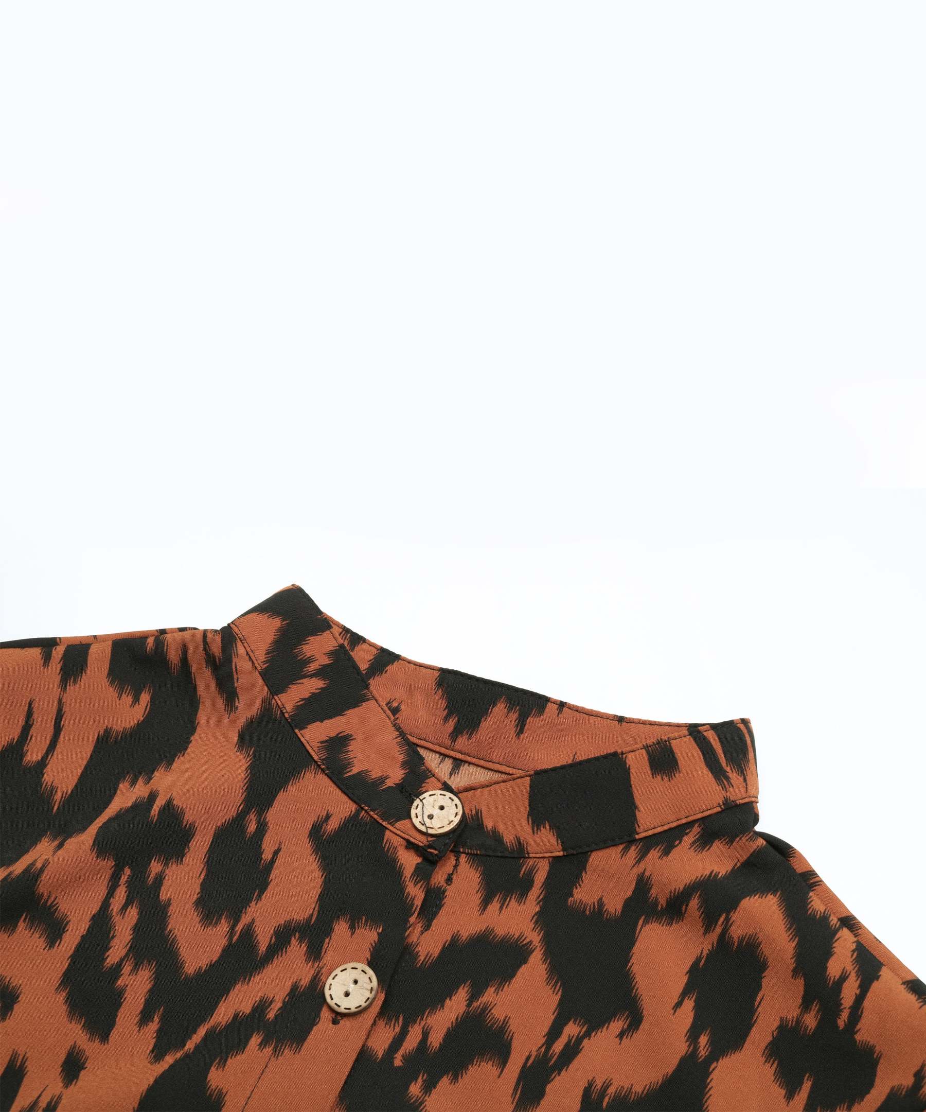 Brown AndBlack Abstract Belted Button-Front Midi Dress