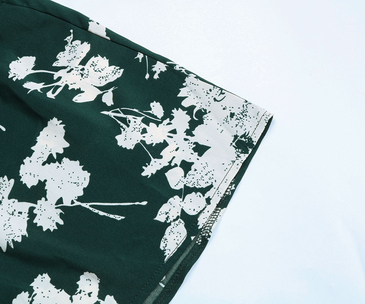 Floral Print Guipure Lace Insert Lantern Sleeve Midi Dress