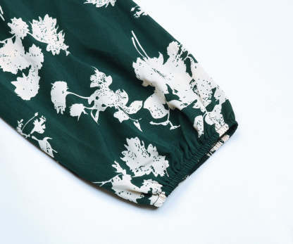 Floral Print Guipure Lace Insert Lantern Sleeve Midi Dress