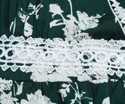 Floral Print Guipure Lace Insert Lantern Sleeve Midi Dress