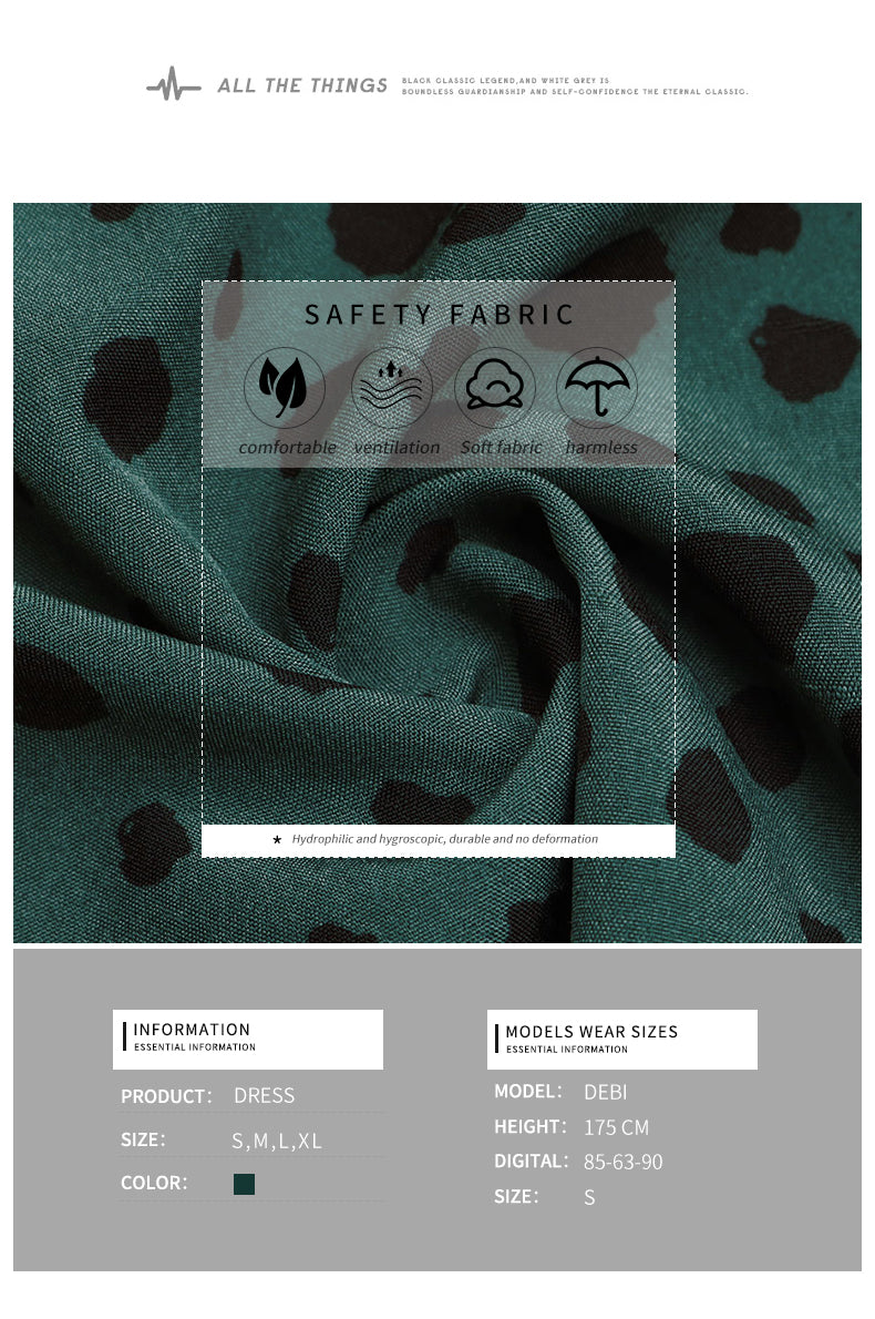 Dalmatian Print Lantern Sleeve Twist Front A-line Midi Dress