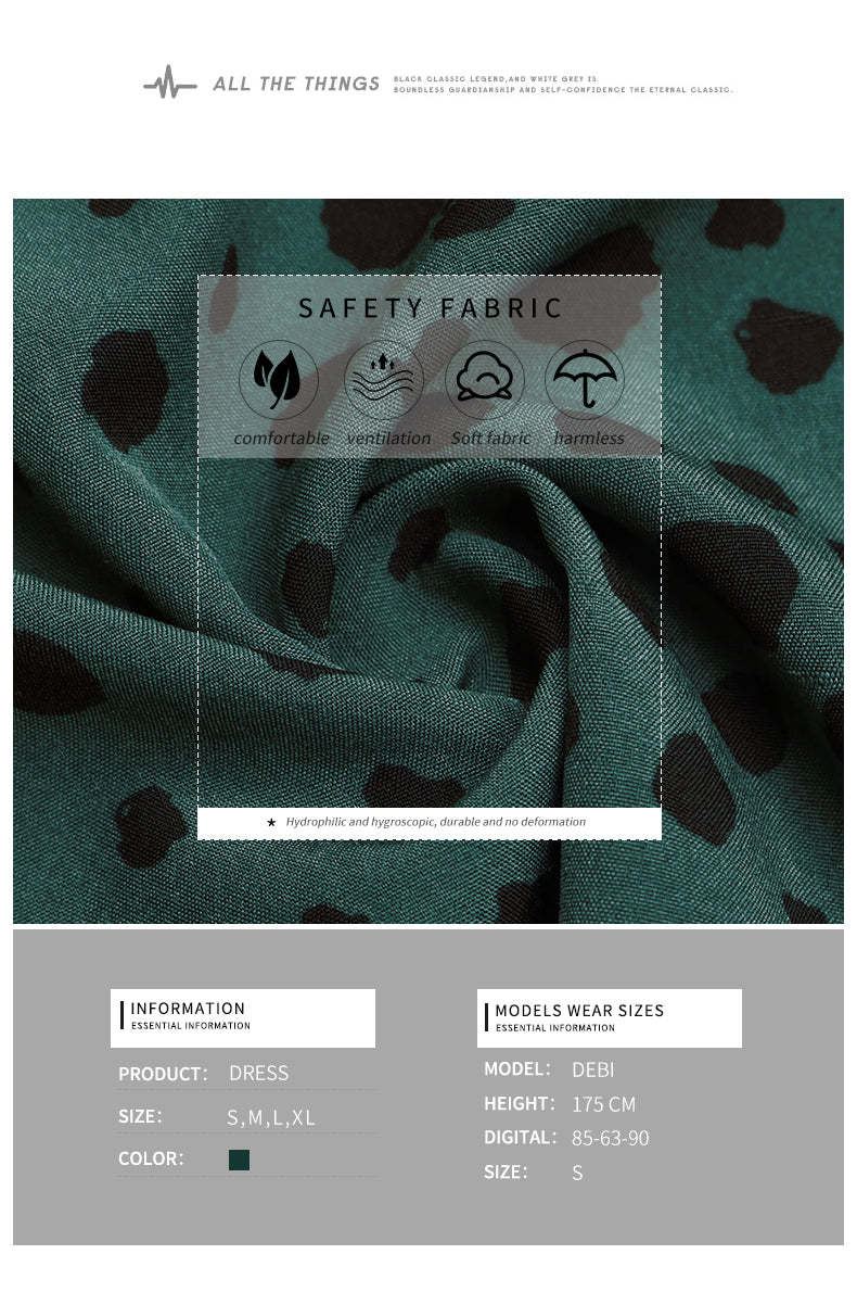 Dalmatian Print Lantern Sleeve Twist Front A-line Midi Dress