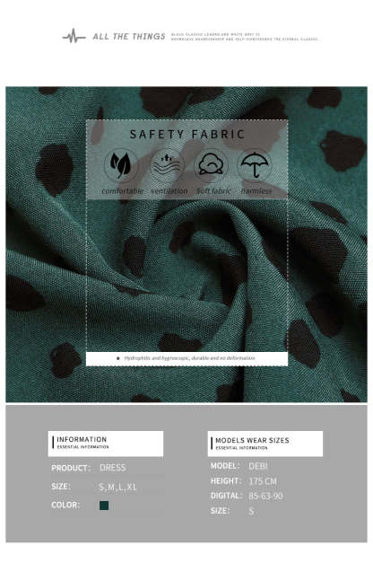 Dalmatian Print Lantern Sleeve Twist Front A-line Midi Dress