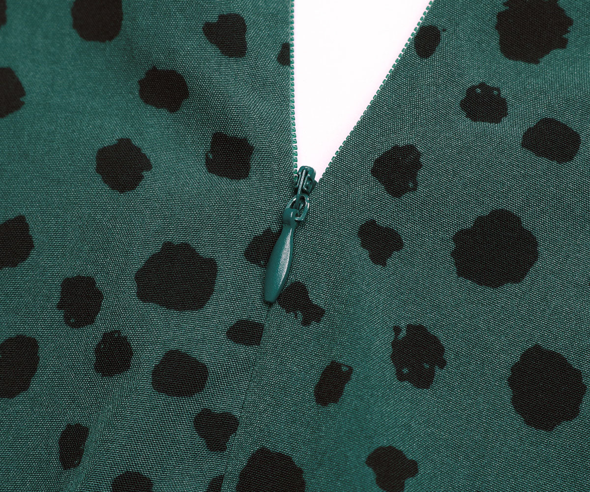 Dalmatian Print Lantern Sleeve Twist Front A-line Midi Dress