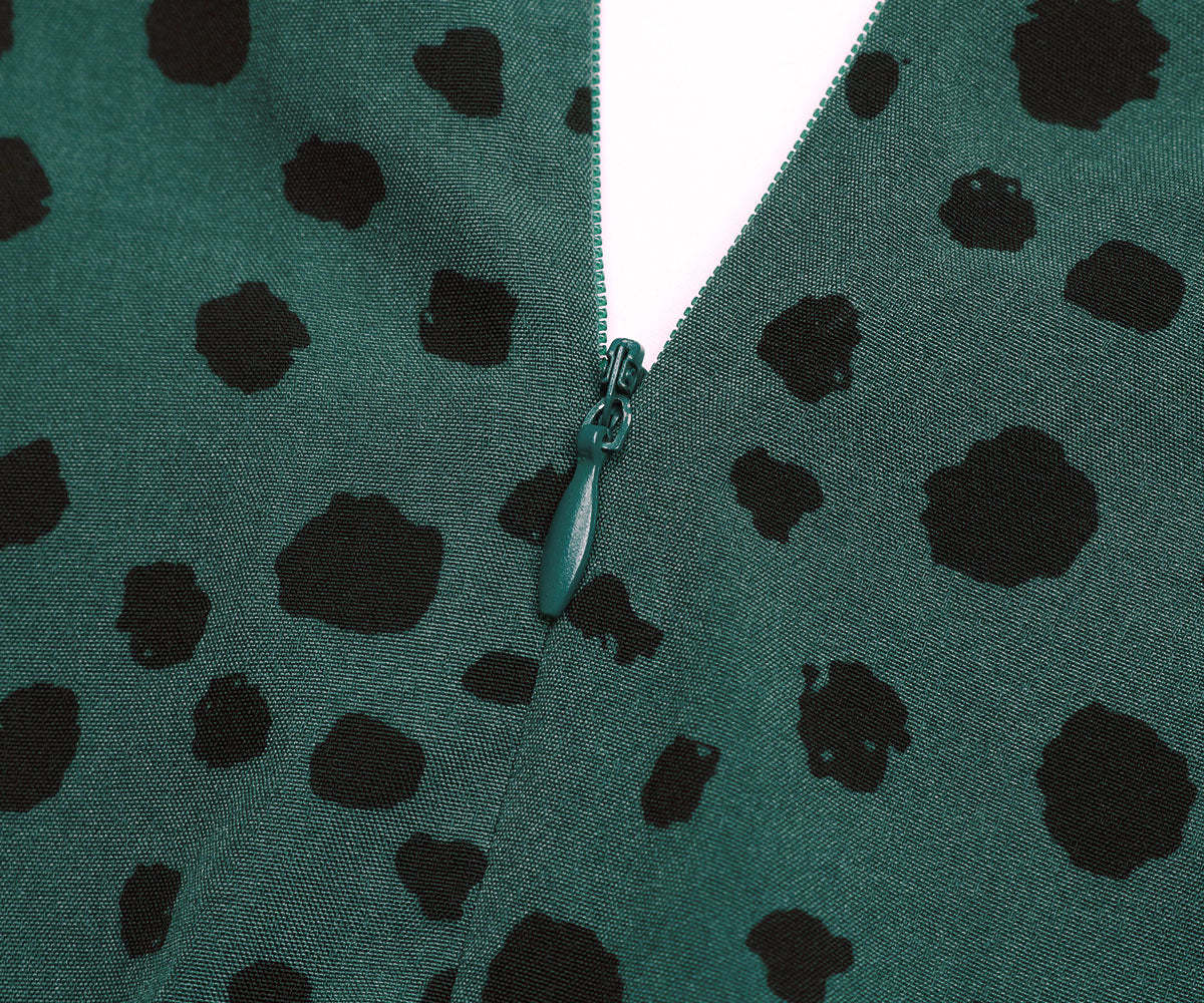 Dalmatian Print Lantern Sleeve Twist Front A-line Midi Dress