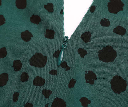 Dalmatian Print Lantern Sleeve Twist Front A-line Midi Dress