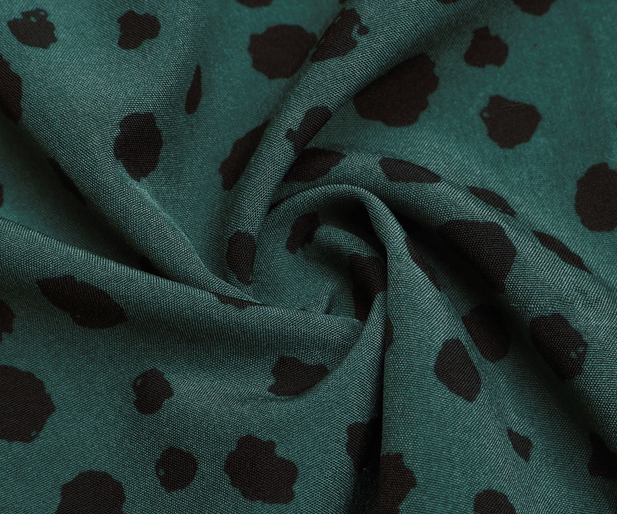 Dalmatian Print Lantern Sleeve Twist Front A-line Midi Dress