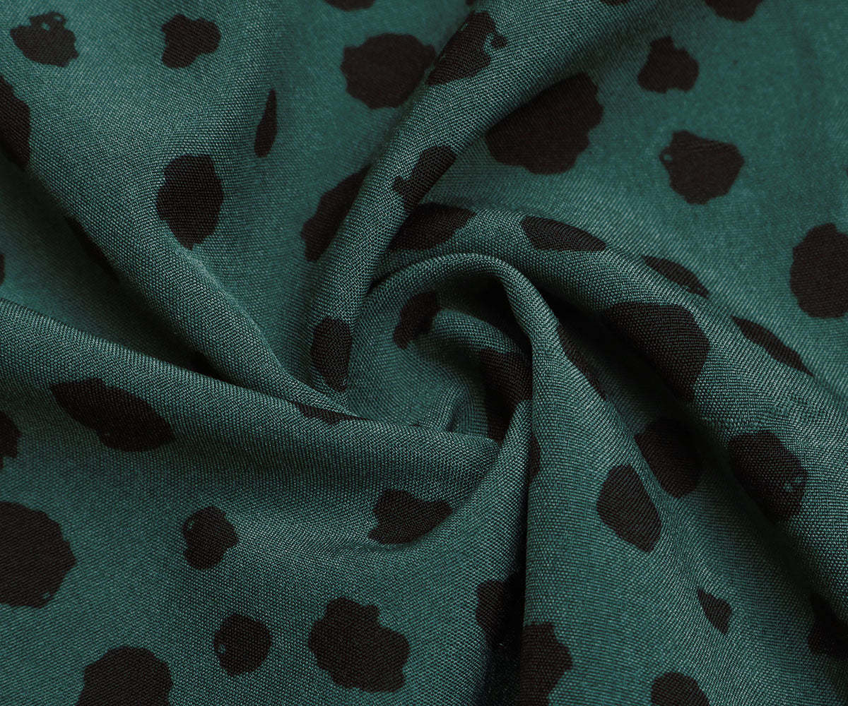 Dalmatian Print Lantern Sleeve Twist Front A-line Midi Dress