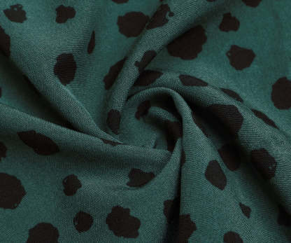 Dalmatian Print Lantern Sleeve Twist Front A-line Midi Dress