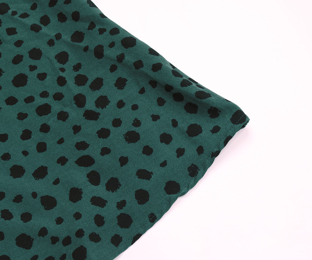 Dalmatian Print Lantern Sleeve Twist Front A-line Midi Dress