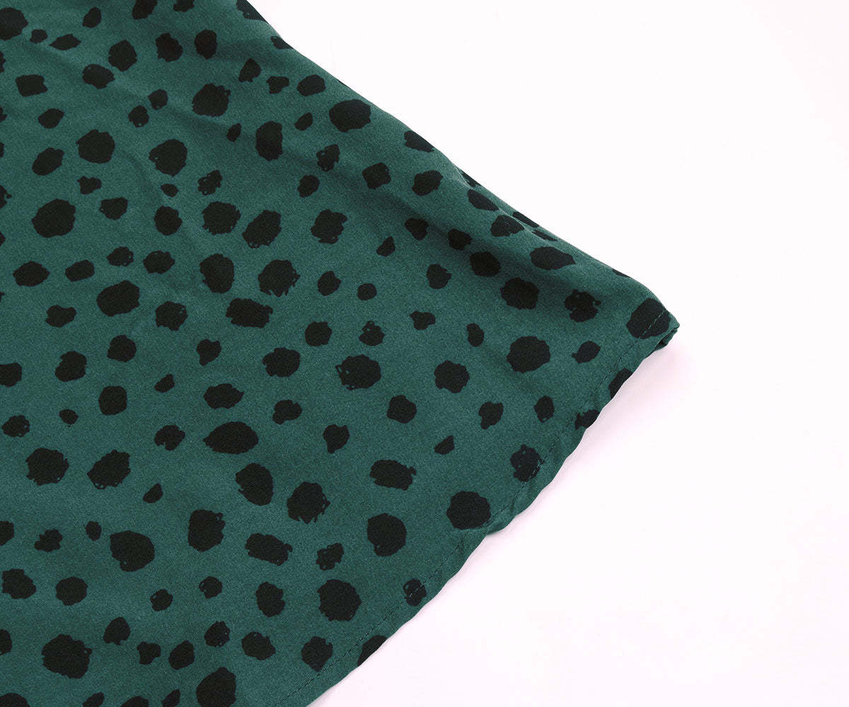 Dalmatian Print Lantern Sleeve Twist Front A-line Midi Dress