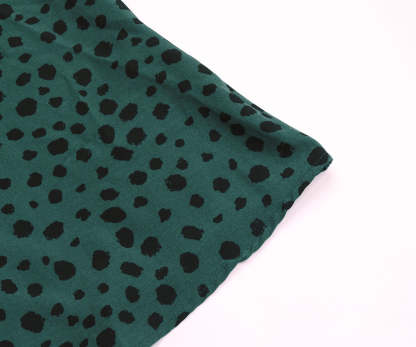 Dalmatian Print Lantern Sleeve Twist Front A-line Midi Dress