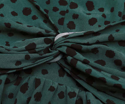 Dalmatian Print Lantern Sleeve Twist Front A-line Midi Dress